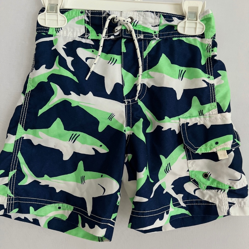 Carters shark swim trunks and rash guard set in lime/blue